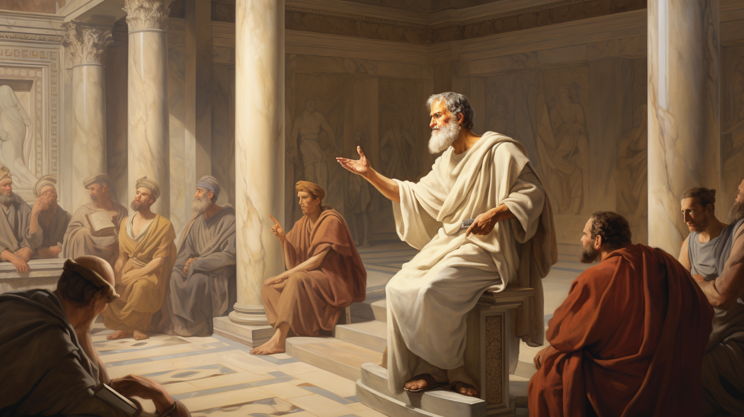 Greek Stoic philosopher Epictetus giving a philosophy lecture