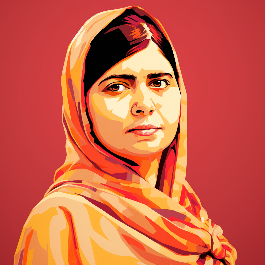 Malala Yousafzai standing peacefully, line art style