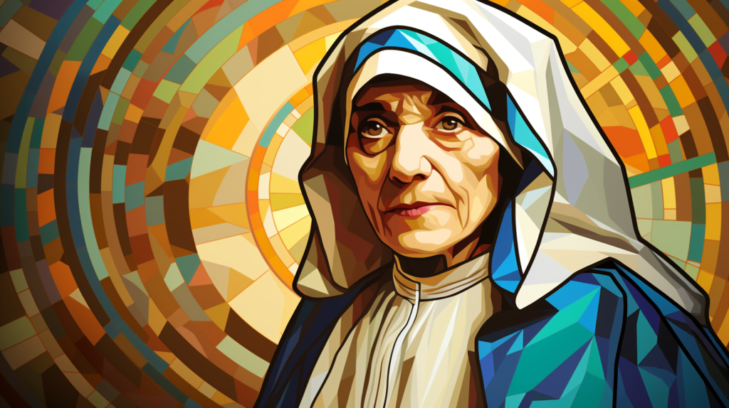 Mother Teresa in the style of art deco