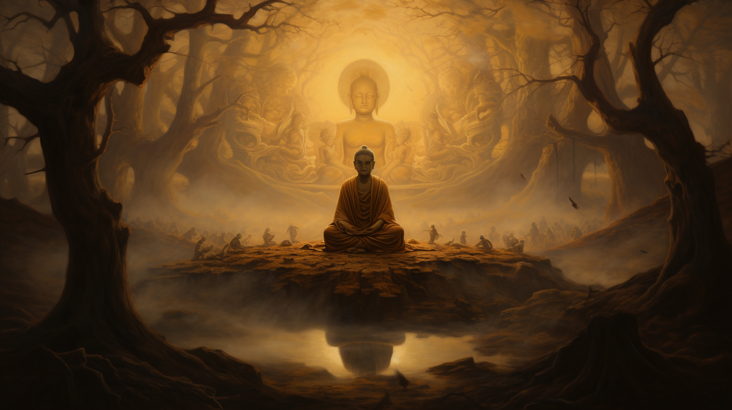 A Near Enemy in Buddhism, by Midjourney